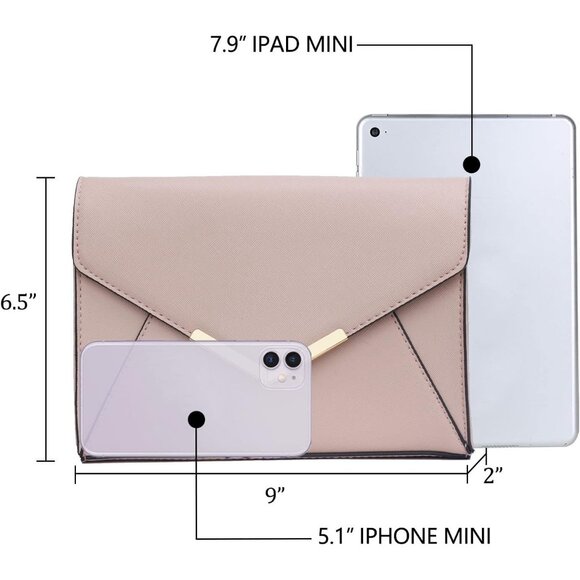 ⚡ Women's Cream Leather Elegant Snap Closure Envelope Foldover Clutch Bag - Picture 6 of 7